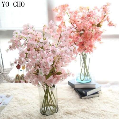 YO CHO Phalaenopsis Orchid Silk Flower White Artificial Flower Wedding Orchid Floral Christmas Party Free Cherry blossoms