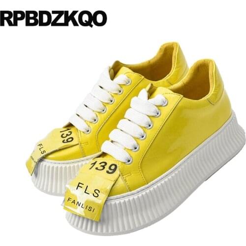 Sneakers flats cowhide creepers patent leather platform harajuku muffin yellow trainers designer shoes women luxury 2019 genuine