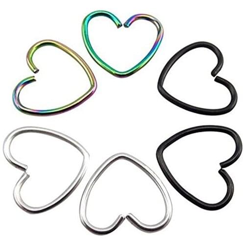 Womens Body Jewelry 20G Stainless Steel Heart Star Clip on Closure Ring Fake Nose Lip Cartilage Earring Piercing Jewelry 6pcs