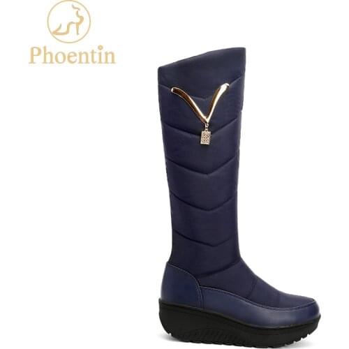 Phoentin blue winter boots women russia 2019 fashion down boots anti slip platform heels female black plus size shoes warm FT794