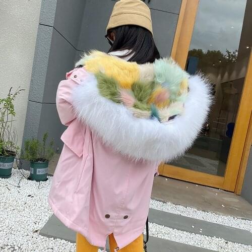 2020 Winter Kids Girls Thicken Warm Real Fur Liner Parkas Children Girls Hooded Jackets Fashion Child Overcoat New Clothes W801