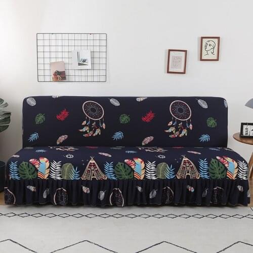 1 PC All-inclusive Couch Cover With Skirts Feather Print Black Amrless Sofa Bed Covers for Living Room Folding Housses De Canapé