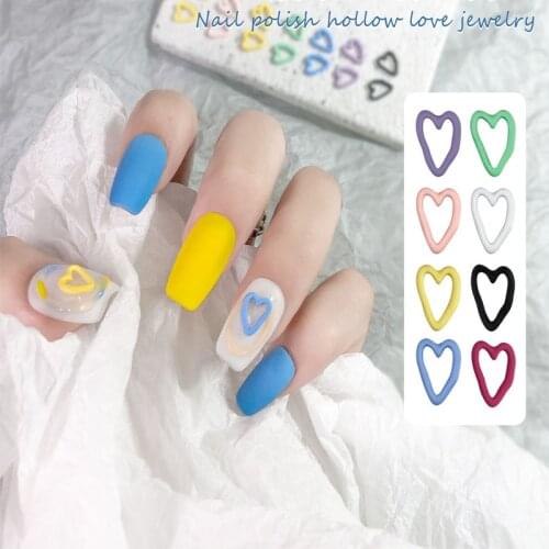10Pcs Matte Hollow Heart Shaped Nail Art Charms 8 Colors Nail Polish Hollow Love Jewelry Pendant For Nail Art Decoration Gems