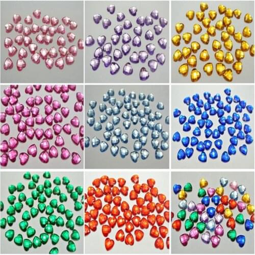 100 Acrylic Faceted Heart Flatback Rhinestone Gems 12mm No Hole Color for Choice