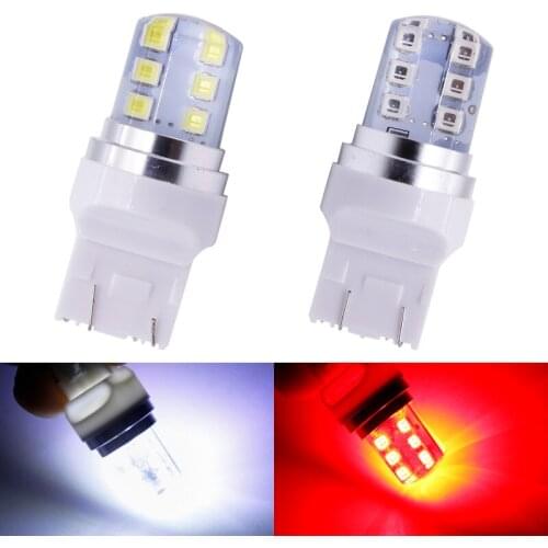 100pcs T25 3157 T20 7443 Strobe flash Blink 12 SMD 2835 LED Silicone reverse lights brake light Parking Lamp 12V White red blue
