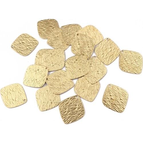 20pcs Raw Brass Textured Rhombus Square Charm Pendant Bracelet Tags Charms For DIY Earrings Jewelry Findigns Making Supplies