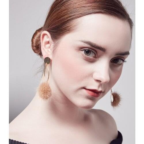 2018 fashion mink ball brass earrings hanging earrings for woman gold shiny Plated earrings punk Hoop Earrings party wholesale