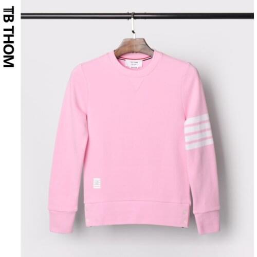 2019 TB THOM womens pink dyed o-neck sweatshirts long sleeve cotton pullover sweatshirts lady striped