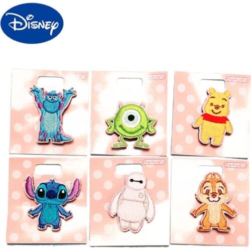 5 CM Disney Baymax Stitch Monsters Winnie The Pooh Inc Mini Fabric Embroidery Brooch Cartoon Anime Chip &Dale Squirrel Badge Pin