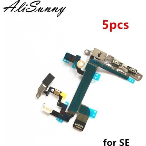 AliSunny 5pcs Power Volume Button Flex Cable for iPhone SE Mute Switch Metal Bracket for 5SE LCD Flash Replacement Parts
