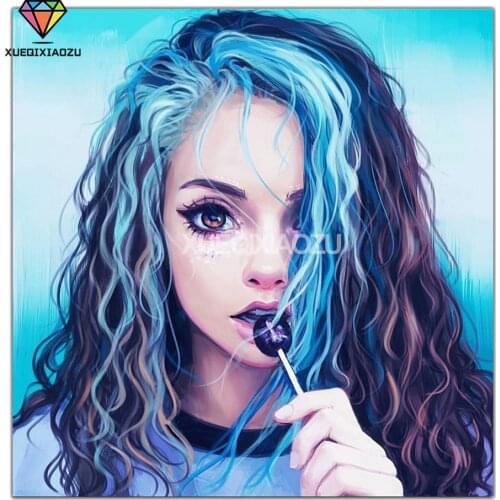 5D DIY Full Circle Diamond Painting Personality Girl Eating Lollipop Diamond Embroidery Mosaic Picture Home Decoration CD182