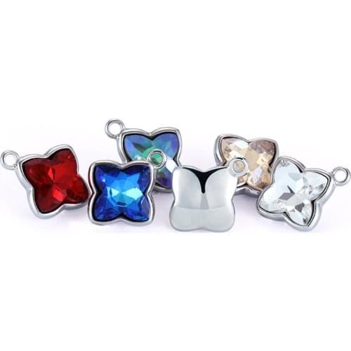 Astrobox 5Pcs New Four-leaf Clover Alloy Pendant Clear Leaves Chandelier Prism Shiny Glass Crystals For DIY Jewelry Making
