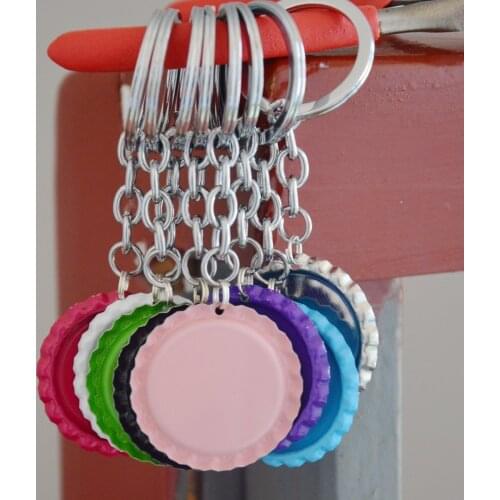 Free Shipping Mixed Order 50pcs Flat Both Side Colored Bottle Caps Bottlecap With Hole +50pcs Key Chain For DIY Jewelry Crafts