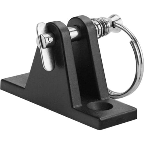 Bimini Top Deck Hinge with Pin and Ring, Flat Mount, Nylon, Black