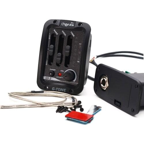 Cherub GS-2 Acoustic Guitar EQ Preamp System 3 Band Built-in LED Chromatic Tuner Piezo Phase Acoustic Guitar Pickups Accessories
