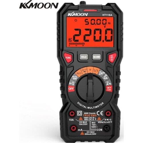 KKmoon HT118A Digital Multimeter 6000 Counts True RMS Measuring Voltage Current Frequency Temperature NCV Test Diode