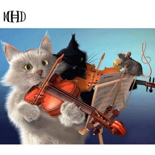 DIY 3D Diamond Embroidery Set Embroidery Diamond Painting Picture Rhinestone Diamond Mosaic Craft Cat Music full round/Square