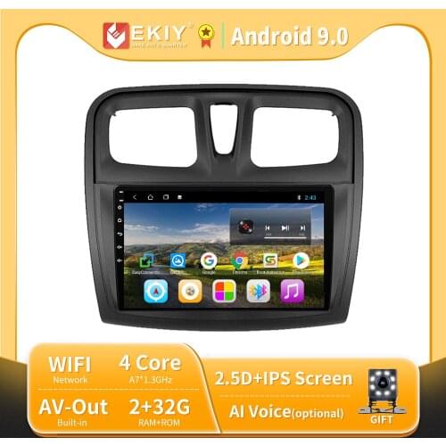 EKIY 9" IPS Android 9.0 Car Radio Tape Recorder For Renault Sandero 2014 2015 2016 2017 Multimedia Vehicle Video Player Wifi USB
