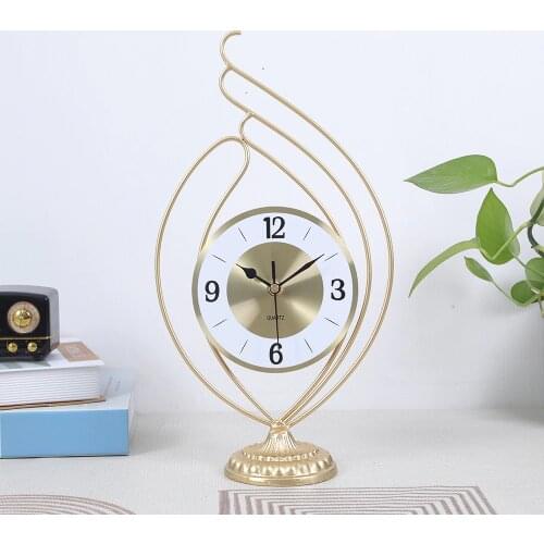 European Golden Wrought Iron Desktop Table Clock Creative Desktop Clock Desk Clock Living Room And Study Desk Decoration LD413