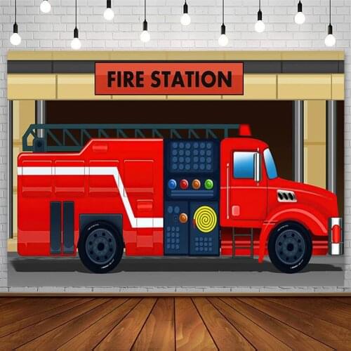 Fire Truck Cake Smash Backdrops Boy Birthday Party Decor Firemen Newborn Baby Shower Photography Backgrounds Photo Studio Props