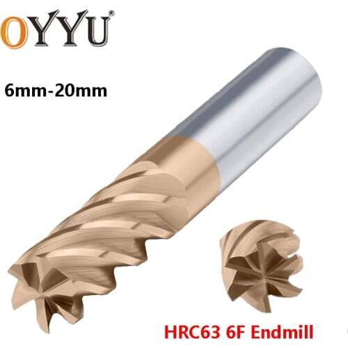 OYYU HRC63 6 Flutes Tungsten Steel Router Bit CNC Carbide Milling Cutter Straight Shank Machine End Mills 6mm 8mm 10mm 20mm