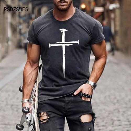 Men Jesus Christ Cross 3d Printed Tshirt Summer Casual All-Match Fashion Short Sleeved Oversized Round Neck Streetwear T Shirt