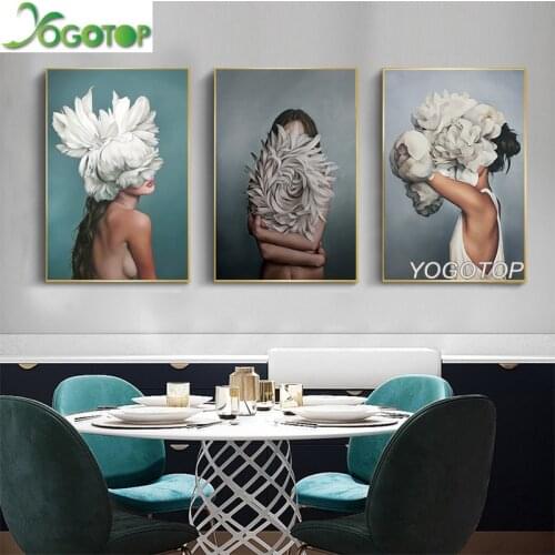 Peony girl Diy Diamond Painting 5D Full Drill mosaic Diamond Embroidery Masked Flower Woman Abstract Wall Art 3pcs/set ML973