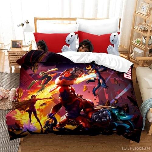 Disney Cartoon Big Hero 6 Duvet Cover Pillowcase Set 3d Queen King Size Bedding Set Soft Comforter Cover Set for Kids Boys Gift