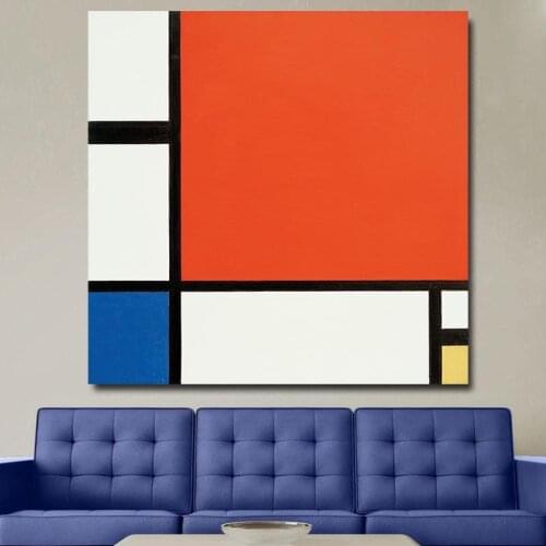 Piet Cornelies Mondrian Composition In Red Blue And Yellow Art Canvas Poster Painting Wall Picture Print Home Bedroom Decoration