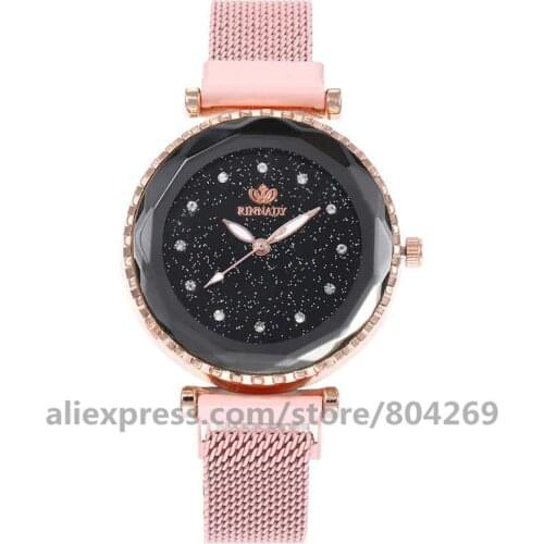 Wholesale Magnetic Women Watches Clock Quartz Wristwatch Fashion Ladies Rose Gold Rhinestone Wrist Watch Rinnandy 920763