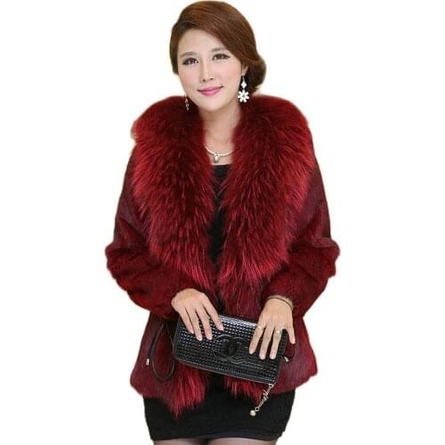 S-6XL Fashion Womens Faux Coat Autumn and Winter Clothes Medium long Overcoat Imitation Rabbit Fur Coat Women Winter Clothing
