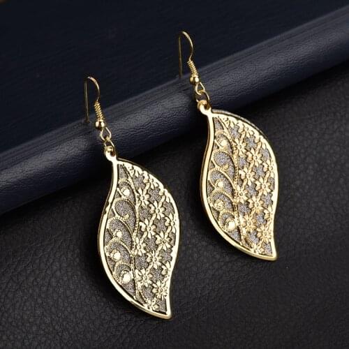 Fashion Jewelry Boho Gold Silver Color Long Big Leaves Hollow Flower Dangle Earrings Pendant Clasps Drop Earring For Women