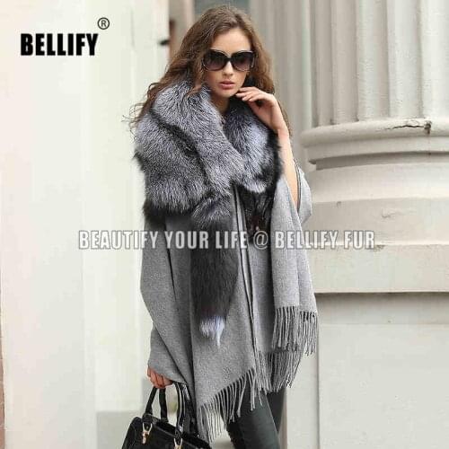 Fashion Design Whole Skin Real Silver Fox Fur Scarf Collar Shawls And Scarves Cashmere Poncho For Elegant Women Pashmina CW254