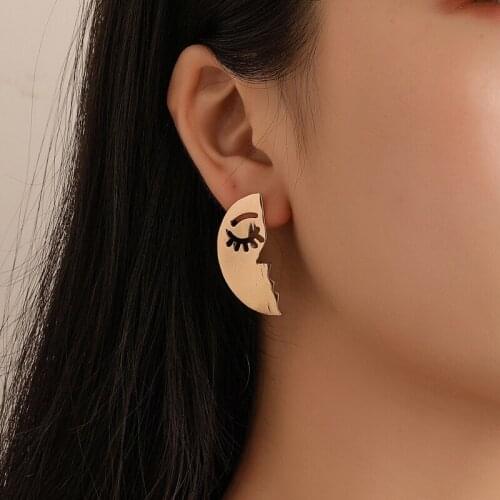 Trendy symmetrical double-sided face earrings with exaggerated outline of hollow earrings wholesale for women jewelry earrings