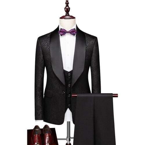 Men Suit Tuxedo Groom Wedding Tuxedos Prom Ball Banquet Formal Suits Marriage Evening Dinner Three Pieces Shawl Lapel