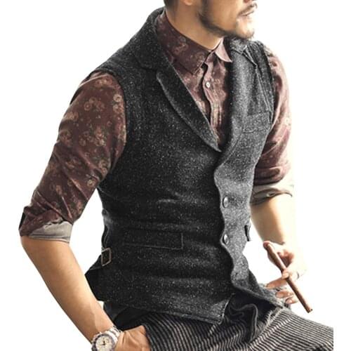 Mens Suit Vest Brown Single-breasted Navy Slim Fit Waistcoat Casual Lapel Neck Formal Business Groomman For Wedding Best Man