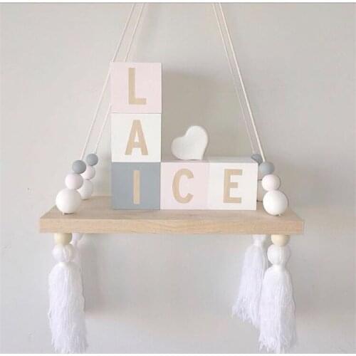Nordic Style Wooden Beads Pearl Linen Wall Shelf Decoration Crafts Storage Shelves Organization Decorative Hanger Home Decor