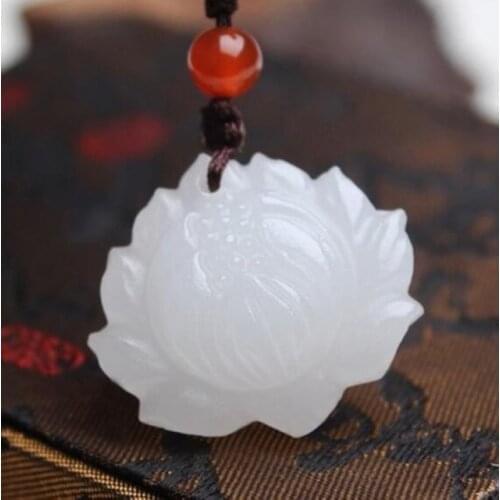 Real jade Hand-Carved Hetian white lotus jade Pendant with necklace women men jade jewelry jade gift pendants