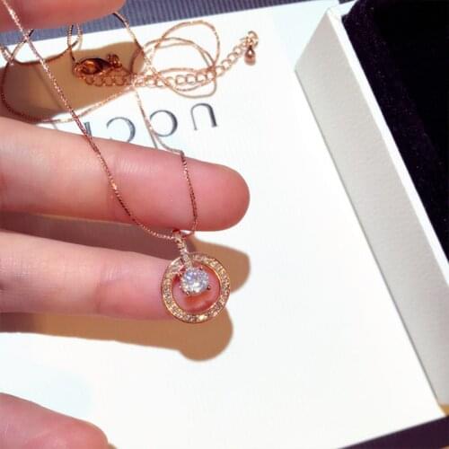 Newest Fashion Elegant Rose Gold Necklaces & Round Pendants Neckalce 925 Sterling Silver Choker Necklace For Women Jewelry Gift