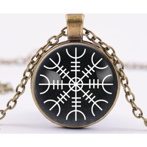 New Fashion Handmade Jewelry Viking Protection Talisman Art Photo Cabochon Glass Pendant Chain Necklace Women Gift