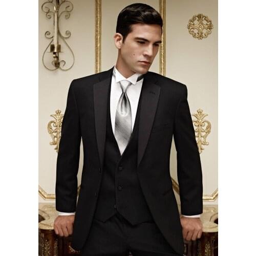 New Design Two Buttons Black Groom Tuxedos Notch Lapel Groomsmen Mens Wedding Prom Suits (Jacket+Pants+Vest+Tie) NO:37