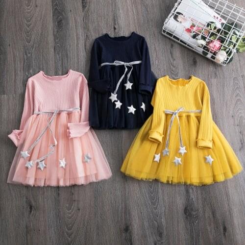 Autumn Winter Kids Dress For Girl Knit Long Sleeves Dress Girl Party Dresses Princess Baby Kids Clothes Casual Wear 3-8 Years