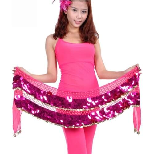 Sexy Chiffon Belly Dance Hip Scarf 220 Coins Sequin Waistband Belt Skirt Hip Wrap dancing coin belt for lady