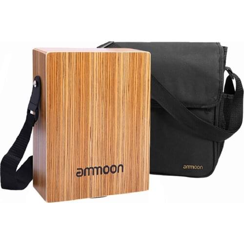 Ammoon Portable Traveling Cajon Box Drum Flat Hand Drum Wooded Percussion Instrument with Strap Carry Bag