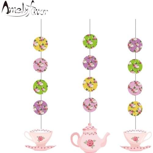 Tea Time Theme Ceiling Hanging Swirl Decorations Baby Shower Kids Birthday Party Ball Grand Event Decorations Supplies 6 PCS