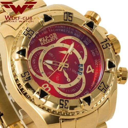 Luxury men calendar Large Dial watches 3 sub decoration dials round Commerce business watch USA WOLF-CUB gold black blue white