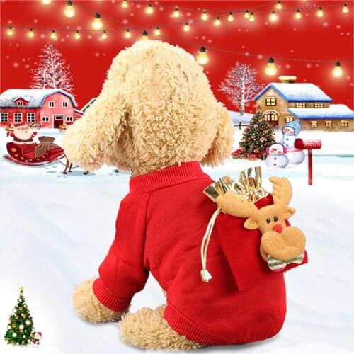 Pet Christmas Fleece Santa Claus Cartoon Reindeer Cosplay Costume Winter Thick Warm Dpg Clothes For Puppy Kitten
