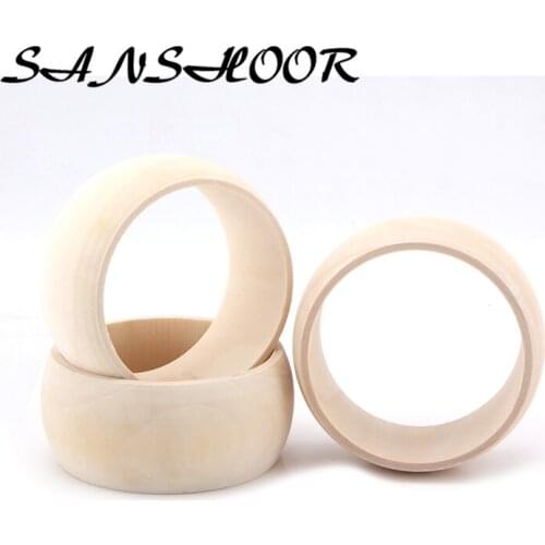 SANSHOOR DIY Natural Unfinished Wooden Bangles Large Size 6.8cm Diameter Wide Bangle Bracelet Jewelry 15pcs/lot SMT-100J