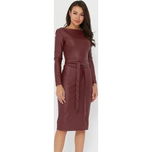 Pu Leather Sexy Bodycon Dress Sashes Sheath Slim Long Sleeve Winter Bandage Dress 2020 Elegant New Fashion Party Night Club
