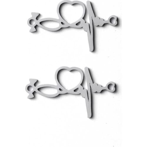 Electrocardiogram Heart Stainless Steel Connectors Jewelry Component Diy Bracelet Findings Accessories 30 Pcs/lot